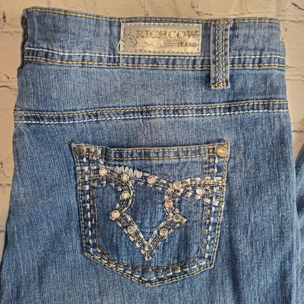 Rich Cow‎ Jeans Plus Size 18 Straight Leg Embroidered Studded Medium Wash